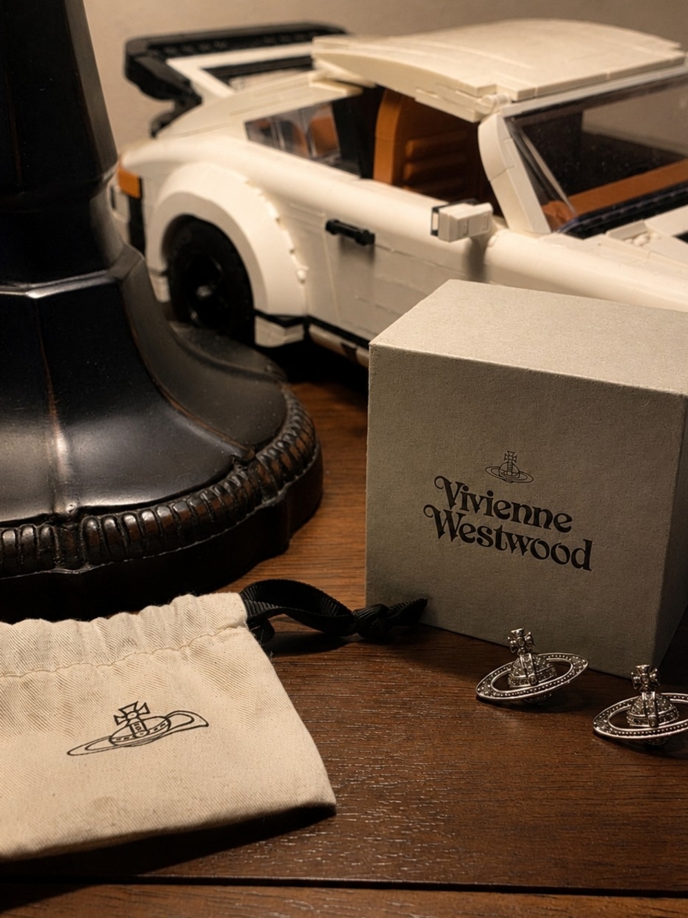 Vivienne Westwood Silver Mini Bas Relief Earrings AUTHENTIC W/RECEIPT.